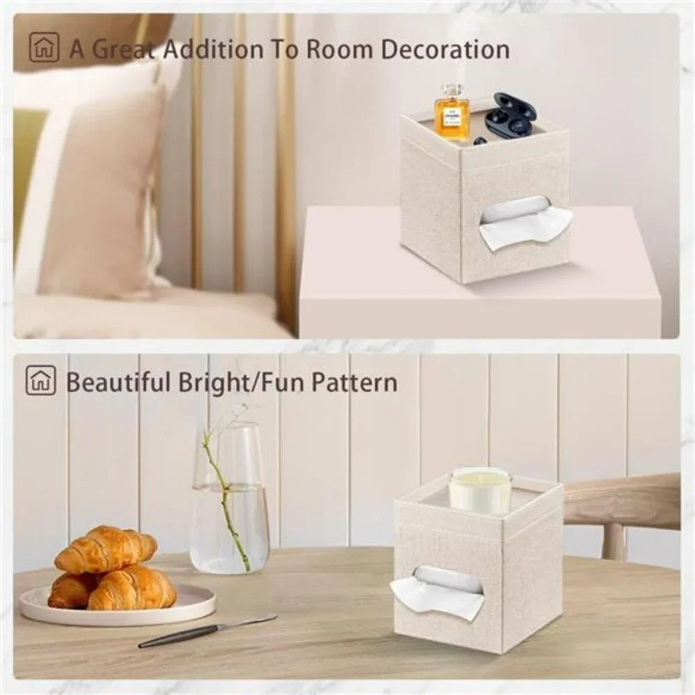 PU leather tissue box cover with storage tray bathroom bedroom office organizer